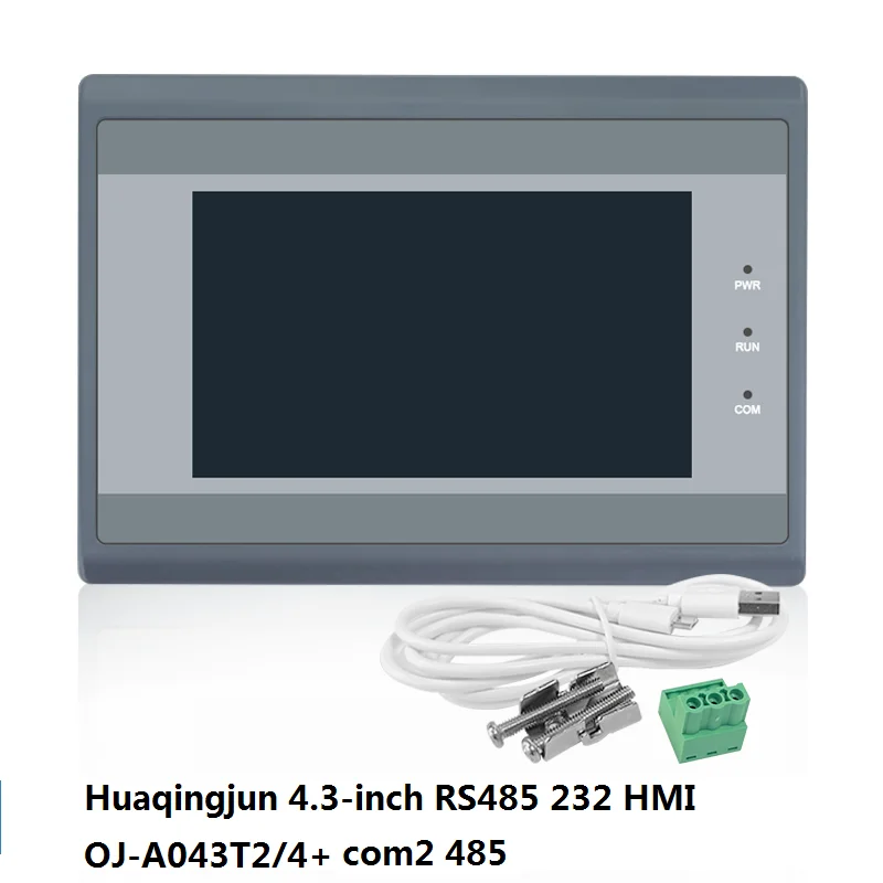 Huaqingjun 4.3-inch HMI RS485 232 422 Communication DC10-30V Modbus RTU Resistive Human Interface for PLC