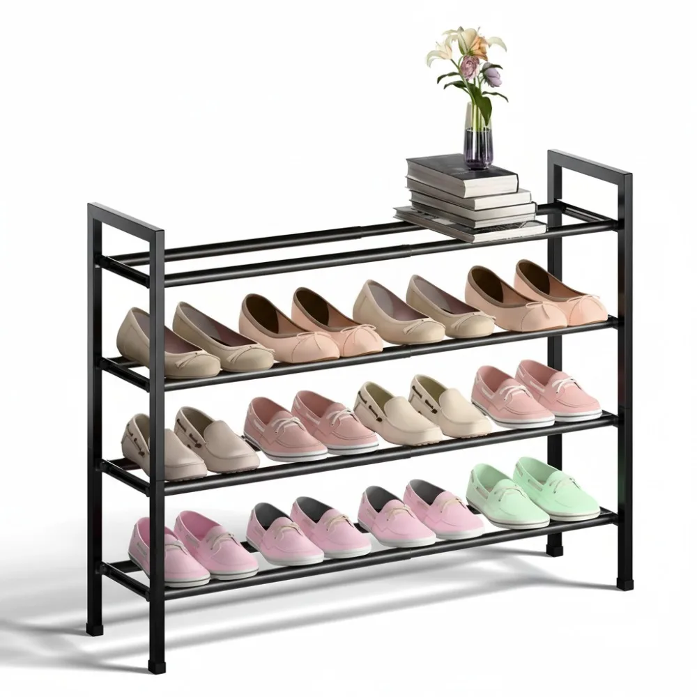 

4-уровневая расширяемая полка для обуви, регулируемый металлический органайзер 18–33 дюйма для небольших помещений, шкафа и прихожей