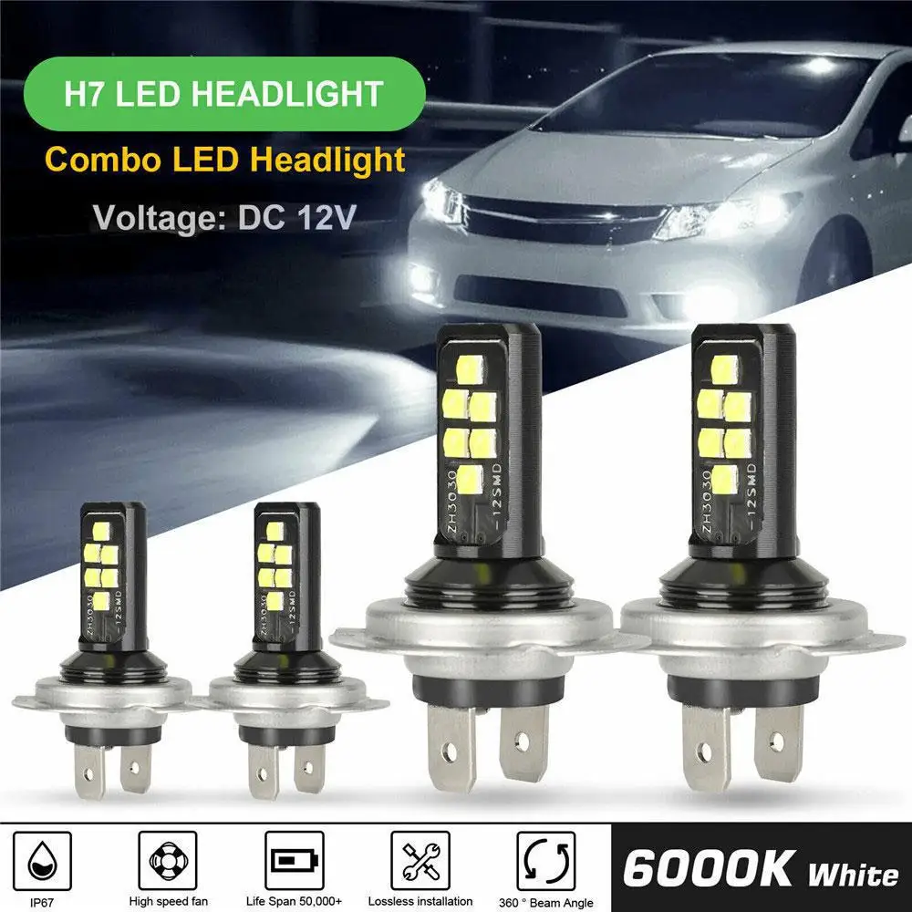 Imagem -02 - Lâmpadas de Farol Led para Carro Luz de Neblina Automática Feixe Alto e Baixo Kit Bulbo Brilhante 240w 52000lm 6000k h4 h7