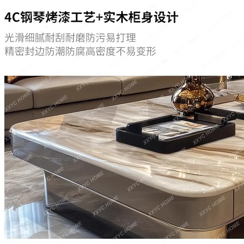 

M Light luxury microcrystalline stone coffee table High-grade rectangular living room Home marble tea table with storage New