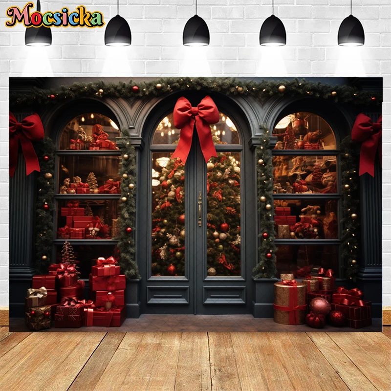 Mocsicka Christmas Gifts Vintage Shop Photography Background Kids Art Portrait Xmas Tree Garland Bow Decor Backdrop Photo Studio