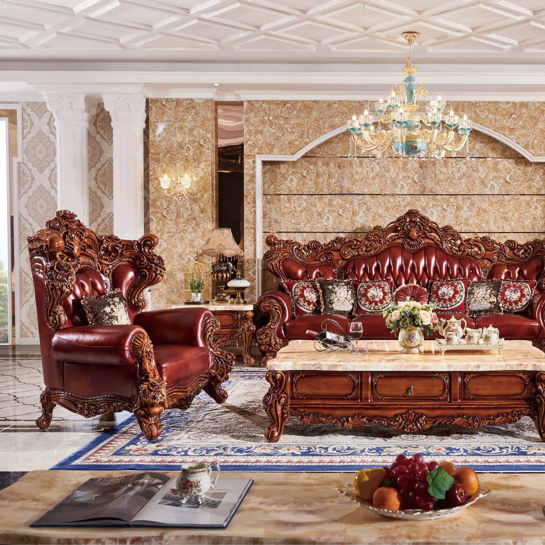 @# Luxurious Royal Noble Living Room 11 Seater Sofa,Victorian Luxury Sofa in Villa Living Room Sofa Set
