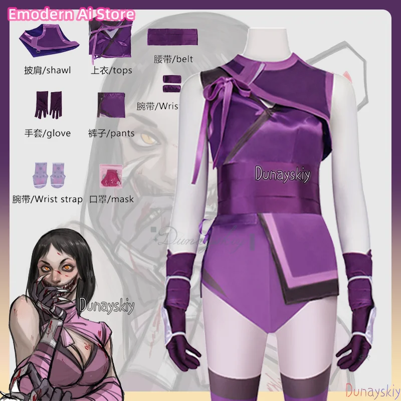 

Mileena Game Mortal Komba Full Set Women Purple Color Uniform Cosplay Costume Halloween Cosplay Outfits Carnival Suit For Adult