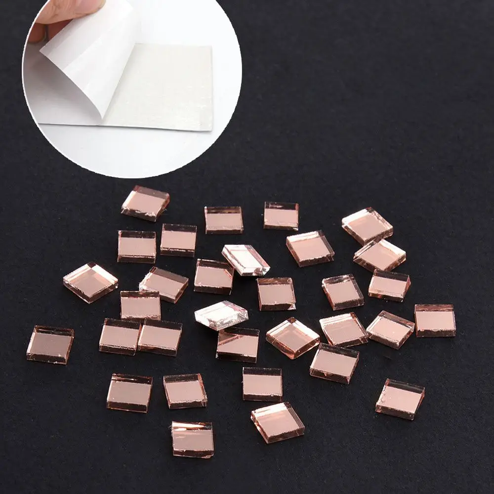 Reflective Glass Mosaic Tiles Adhesive Wall Sticker Decorative Flexible Film For Modern Room Decor DIY Crafts Rose Gold