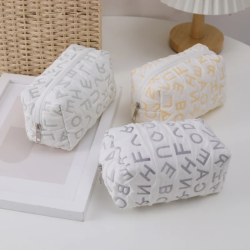 Ins Simple Letter Pencil Case Canvas Makeup Bag Organizer Girls Cute Stationery Bag Pouch Women Cosmetic Bags Travel Wash Bag