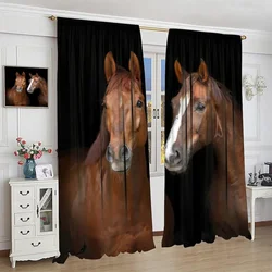 Realistic Wild Animal Horse Window Curtains Drapes for Kids Bedroom Living Room Kitchen Door Home Decor 2Pieces