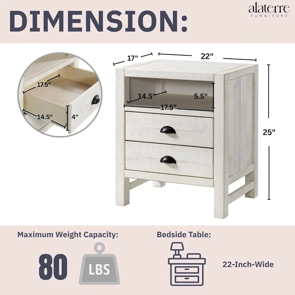 طاولات نهائية، منضدة مزرعة ريفية مع رف مفتوح ودرجين، طاولة بجانب السرير خشبية مع أثاث معدني للتخزين