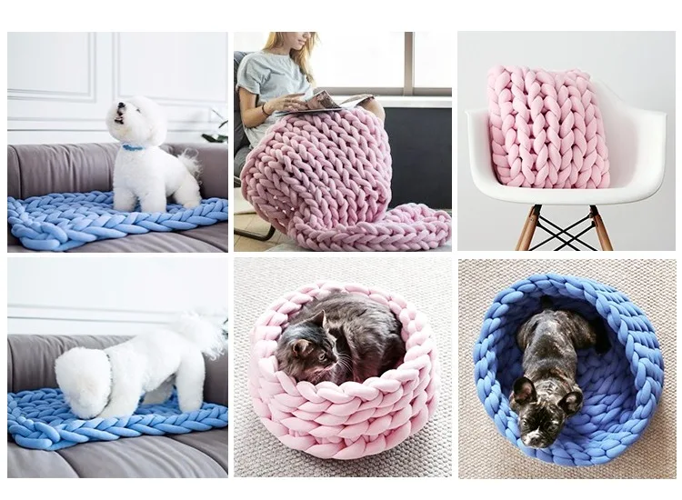 Hand Knitting Spin Coarse Thread DIY Pet Nest Thick Chunky Yarn Cotton Wool Tube Crochet Yarn Soft Bulky Arm Roving Blanket