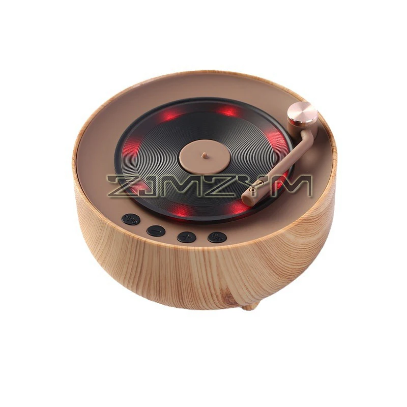 Mini Portable Retro Bluetooth Speaker Desktop Multi-function Wireless Speaker Long Lasting Vinyl Record Ambient Lighting