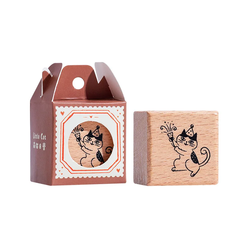 1Pc Cute Cat Daily Decoration Stamp Wooden Rubber Stamps for Scrapbooking Stationery Diy Albums Handbook Craft Standard Seal