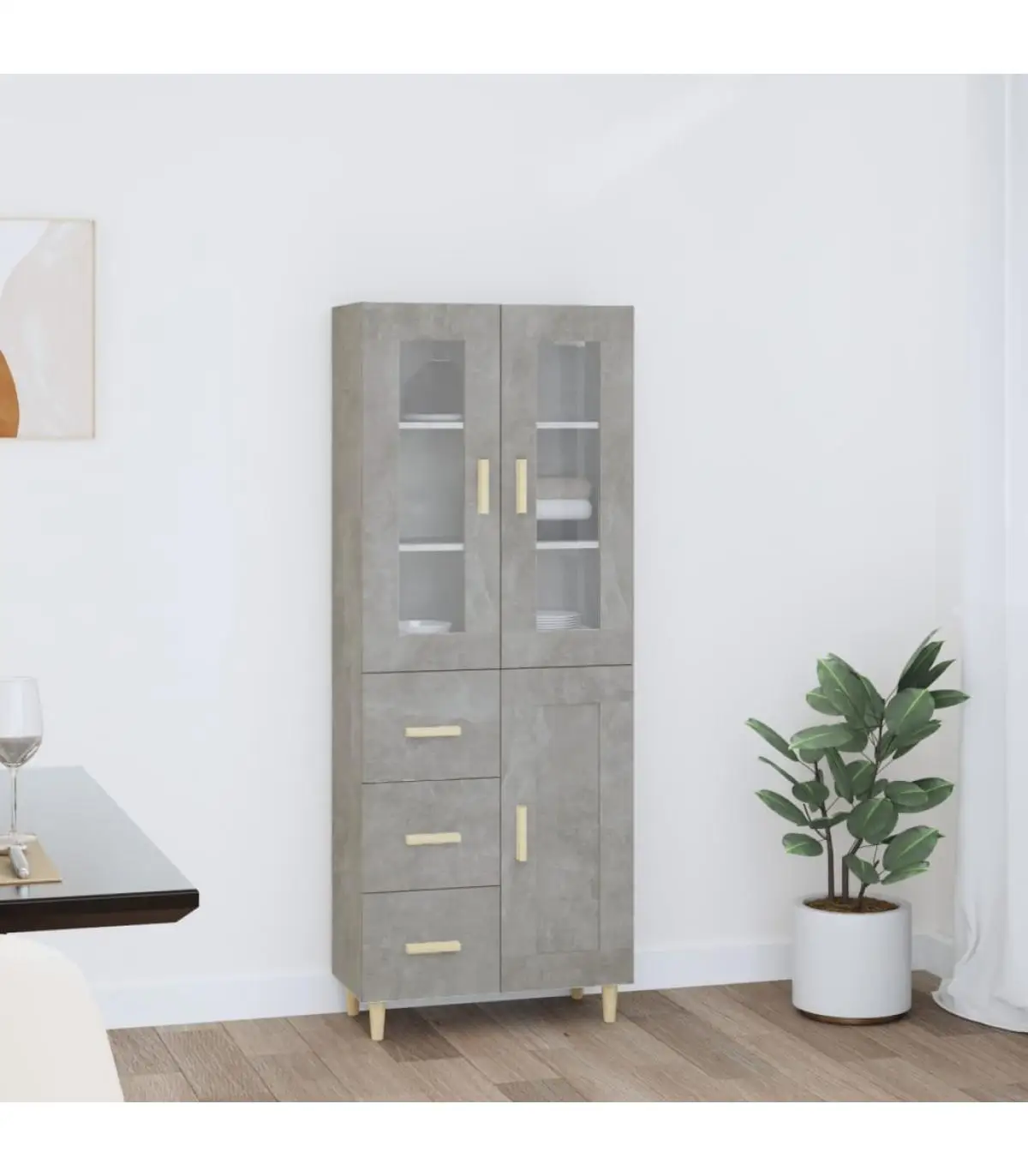 Sideboards high sideboard concrete gray plywood 69,5x34x180 cm