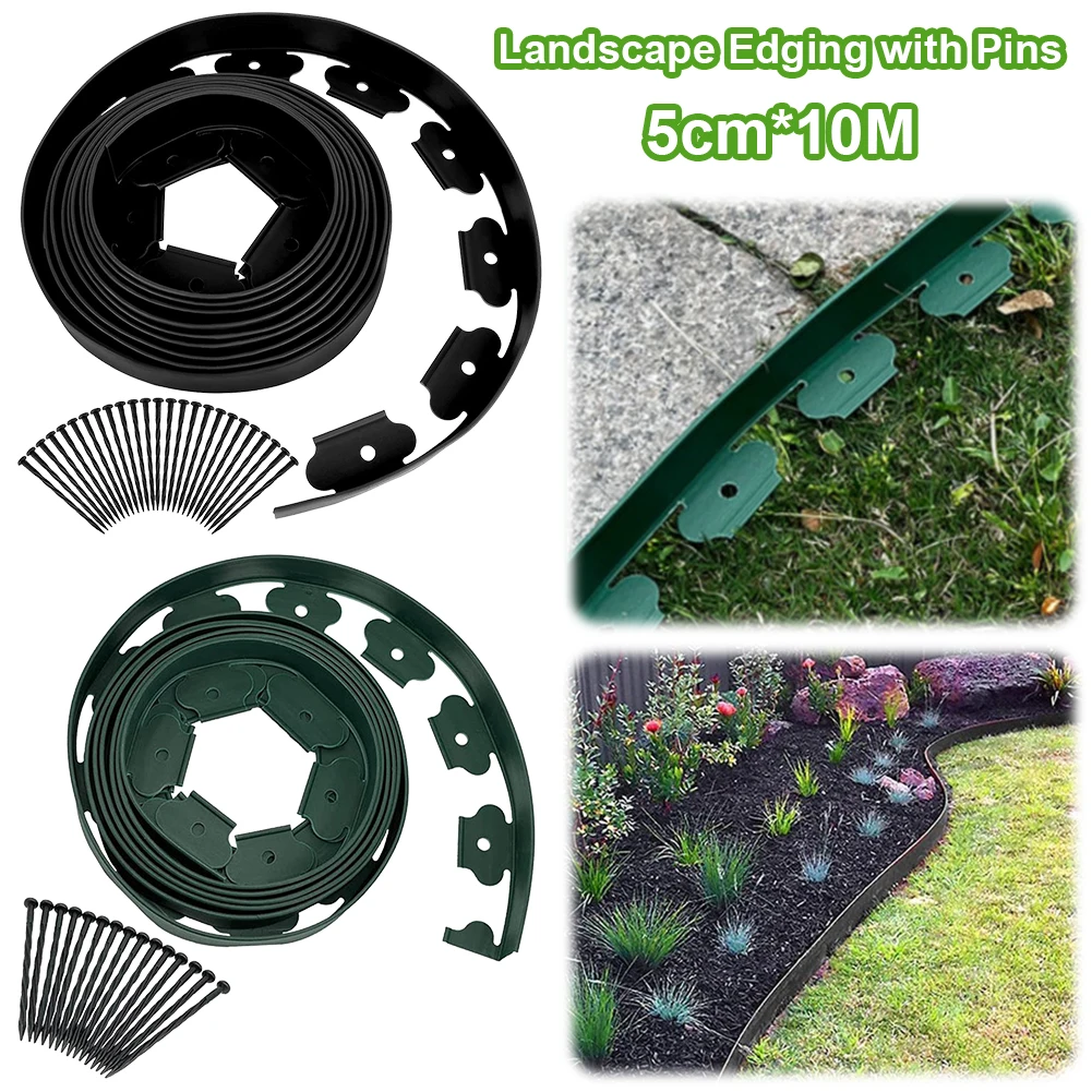 10M Garden Edging Borders with 30Pcs Stakes Flexible Lawn Edging Kit No Dig Garden Border Edging for Garden Flower Beds and Lawn
