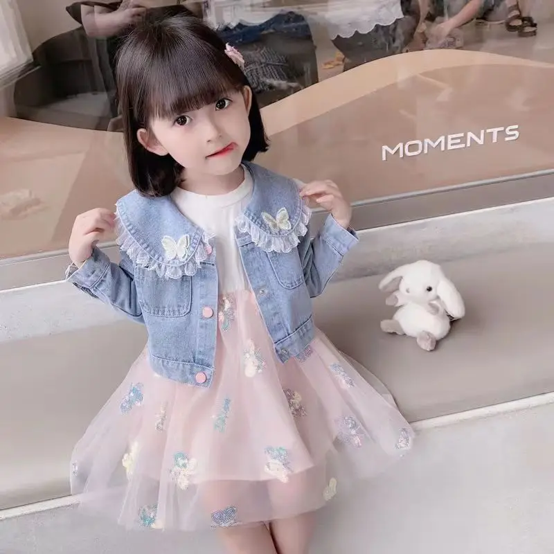 Kids Girl Clothes Outfits Set Sort Denim Jacket + Princess Tutu Dress Suit For Children Girl Baby Birthday Spring and Autumn Set