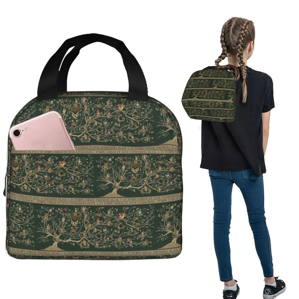 

Noble House Of Black Family Tree Insulated Lunch Bag for Women Children Portable Food Boxes Thermal Lunch Box Tote