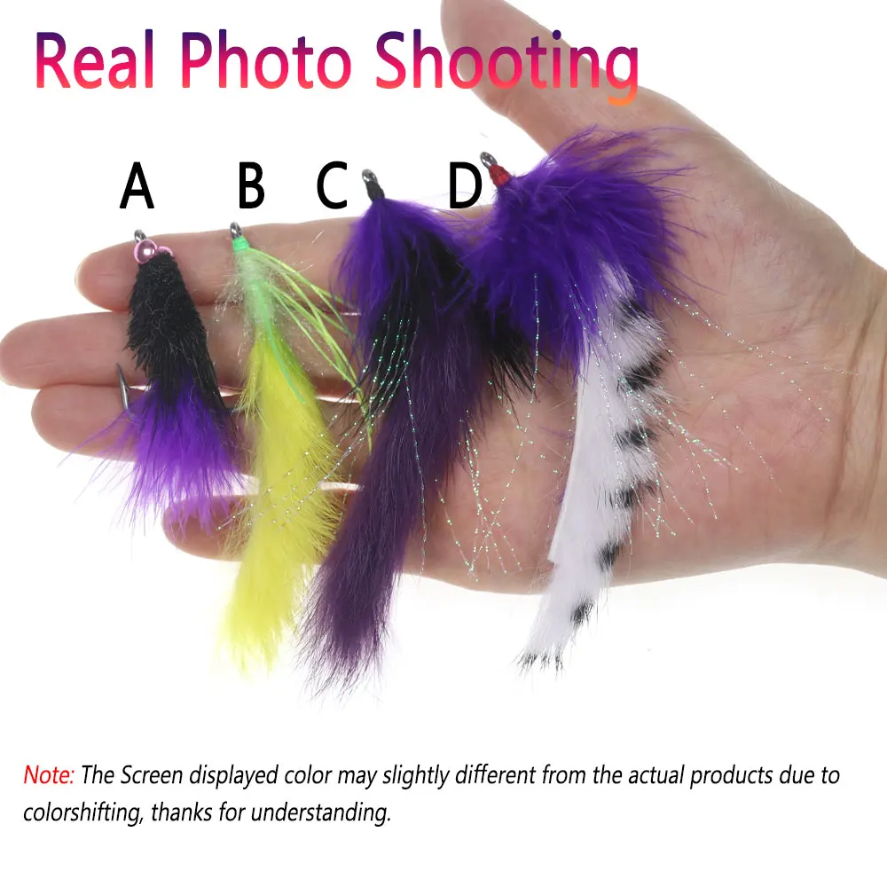 Bimoo 2pcs 1/0 Dumbbell Bead Eyes Marabou Streamer Fly Hare Strip Streamer Trout Pike Steelhead Musky Saltwater Fishing Lures
