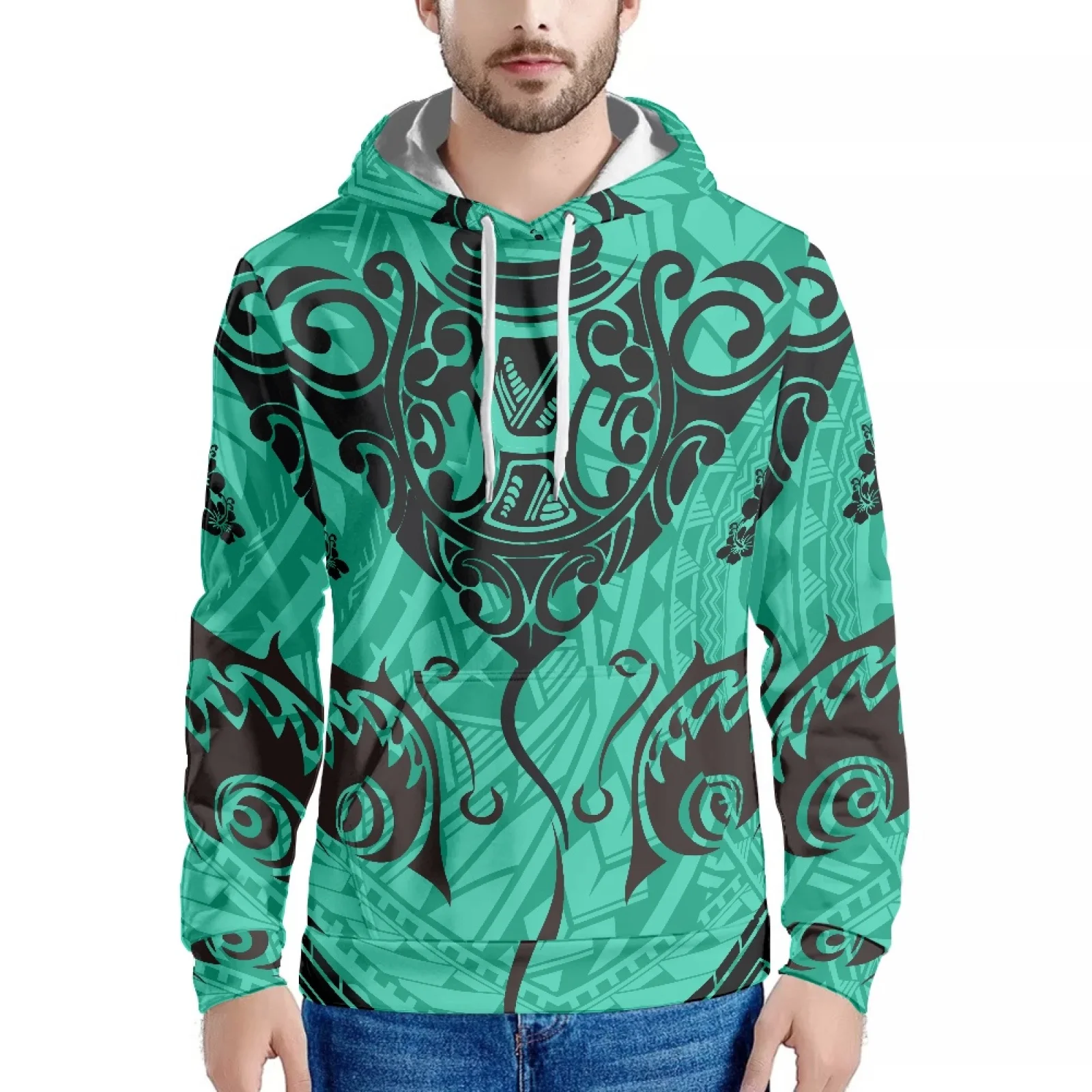 Tattoo Hawaii Polynesian Samoa Fall Style Print Fashion Sweatshirt Long Sleeve Hoodie Slim Men Warm Hoodie Fall Vacation