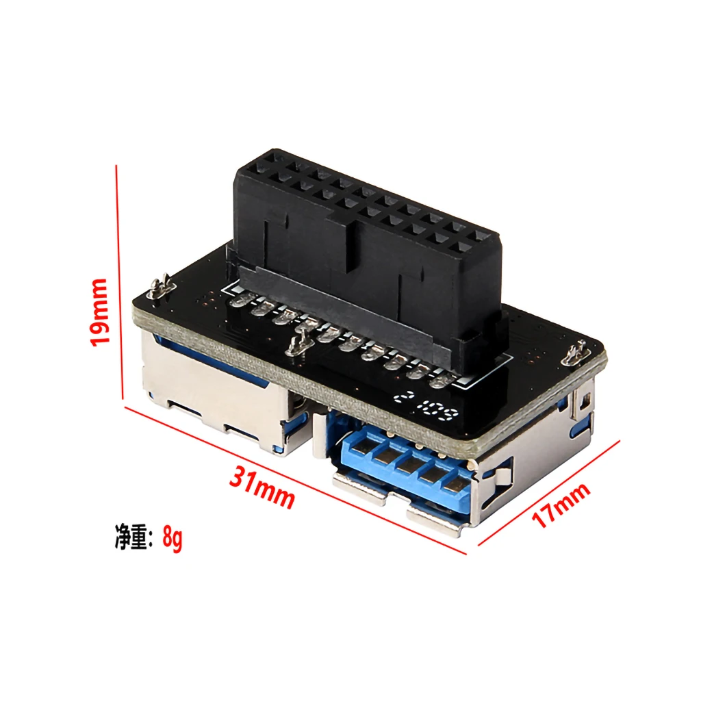 데스크탑 마더보드 어댑터 컨버터, 20 핀-듀얼 USB 3.0, 19 핀, 20P 헤더-2 포트 USB 3.0 A 암 커넥터 카드 리더