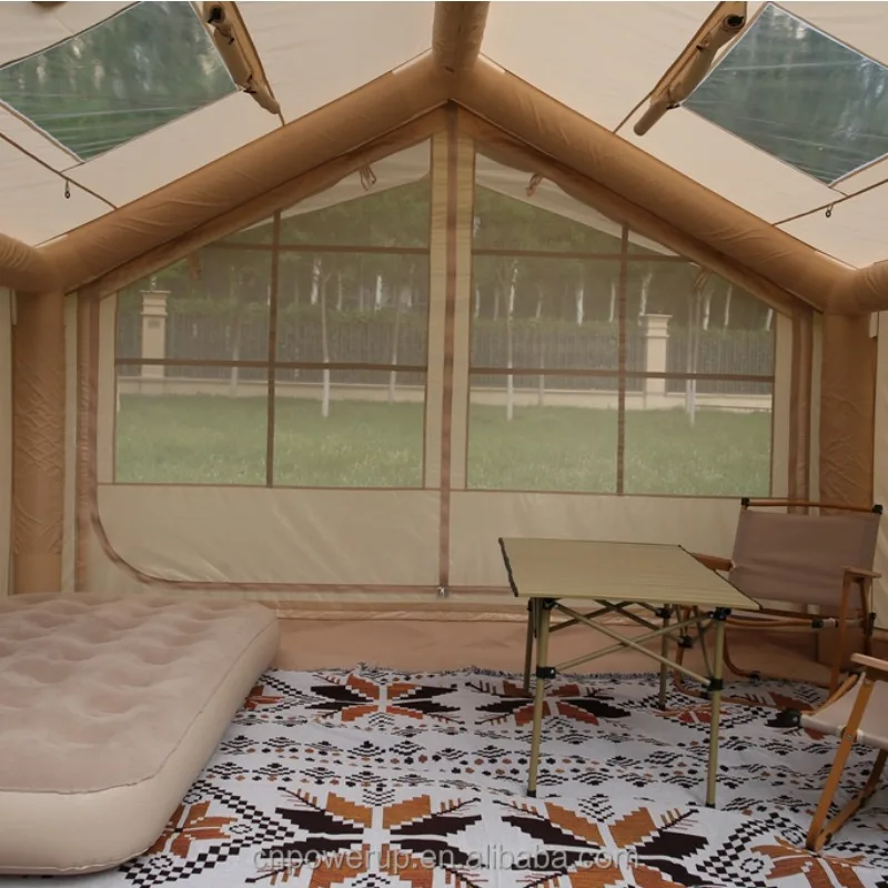 

YTYIN 7.5㎡ Inflatable Tent 3x2.5x2.2m Double Doors Dual Skylights Chimney Port 420D Oxford PVC