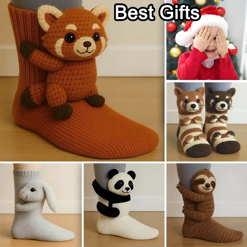 

Женские теплые вязаные носки-тапочки с 3D животными, забавные пушистые домашние чулки с котом, коалой и кроликом, костюмы для косплея, рождественские милые подарки