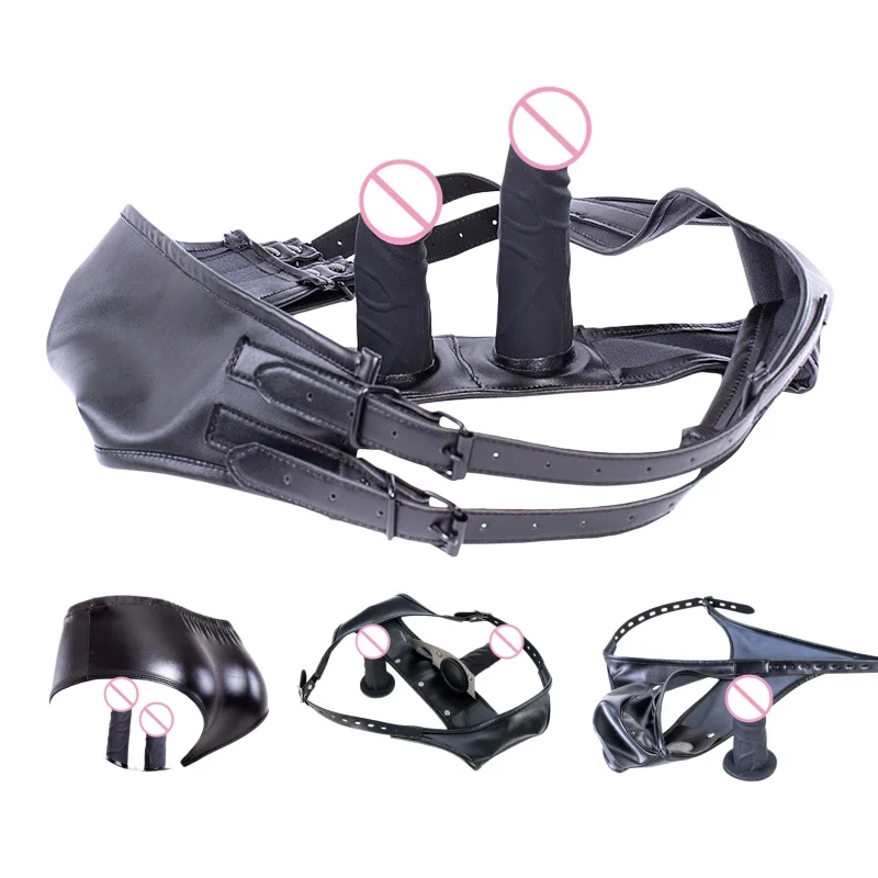 Erotic Bondage Harness Panties with No Vibration Silicone Dildo Vaginal Anal Plug for Women Intimate Strap-on Chastity Pants