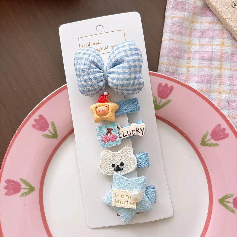 

Korean Style Baby Girl Star Bow Hair Clips Set 5Pcs Soft Alligator Barrettes No Damage Cute Mini Color Side Clips for Toddlers