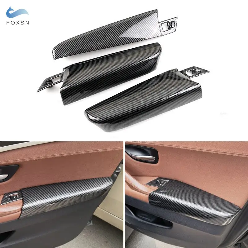 Carbon Fiber Texture Car Styling 3pcs Door Panel Armrest Covers Trim For BMW 5 Series F10 F18 2011 2012 2013 2014 2015 2016 2017