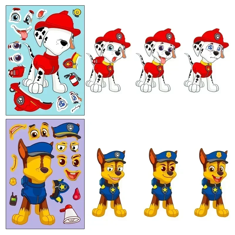 Paw Patrol Face Swap Puzzle Adesivo Cartoon Patrol Adesivi canini Assemblare Jigsaw Anime Figure Chase Make A Face Regali giocattolo per bambini