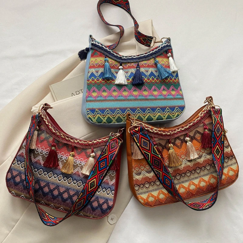 Borsa da donna Vintage nappa etnica a tracolla intrecciata a mano per borsa da donna borse a tracolla a tracolla Hippie per borsa da donna borsa a