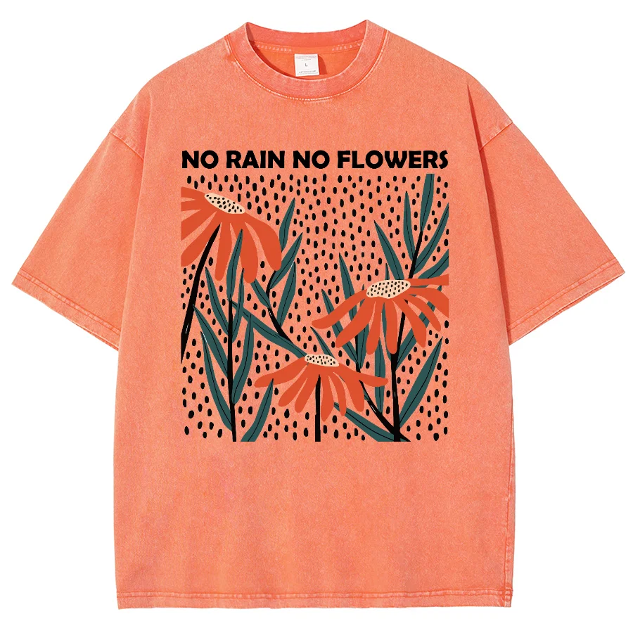 Flower Rain Print 2024 New Women's T-Shirt Oversized Wash Denim Couple Half Sleeve Street Cool Top Fashion Design Tees