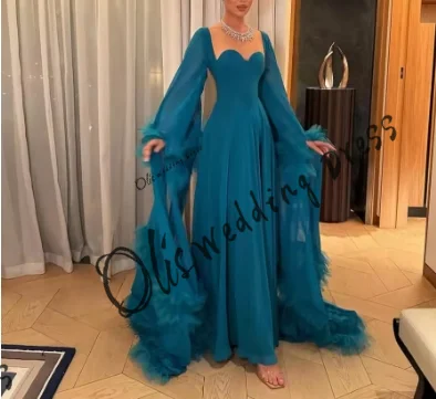 

customized Long Sleeves Prom Dresses Sweetheart Floor Length Pleated Chiffon Party Dresses Backless Evening Dresses