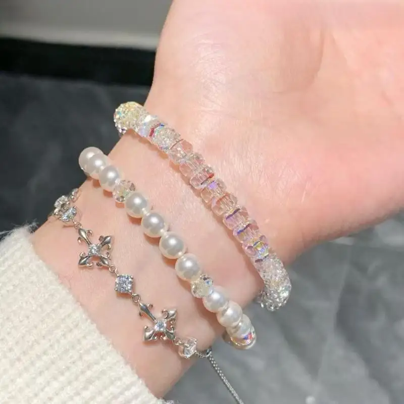 Super Sparkly Faceted Iridescent Crystal Bracelet Luxe Elegant Hand Jewelry Perfect Matching Beaded Bracelet For Women & Besties