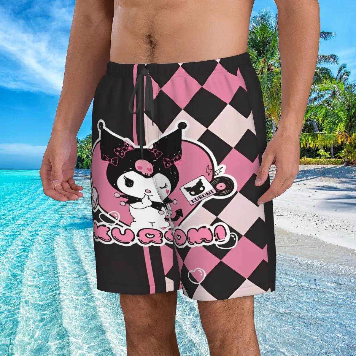 Kawaii Kuromi Board Shorts For Men Beach Shorts Vacation Hawaii Surf Trunks