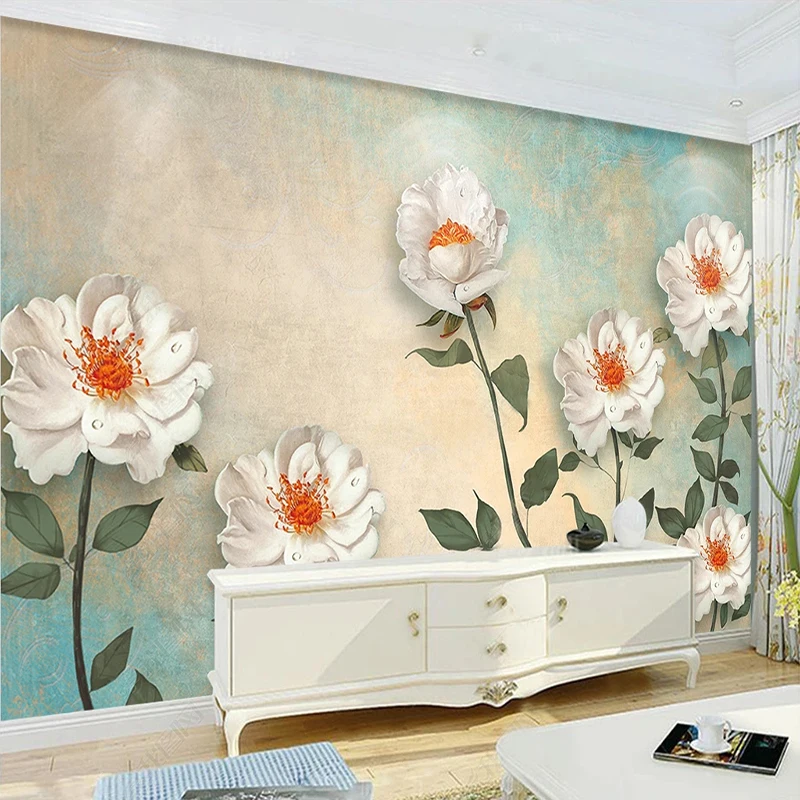 Custom Photo Wallpaper European Vintage White Flowers Murals Living Room Wedding House Background Wall Painting 3 D Papel Tapiz