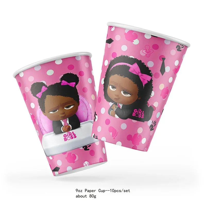 Black Girl baby boss Bomboniera a tema compleanno Articoli per feste Set per feste Bicchiere di carta Piatto Borsa regalo Tovagliolo Bandiera Torta