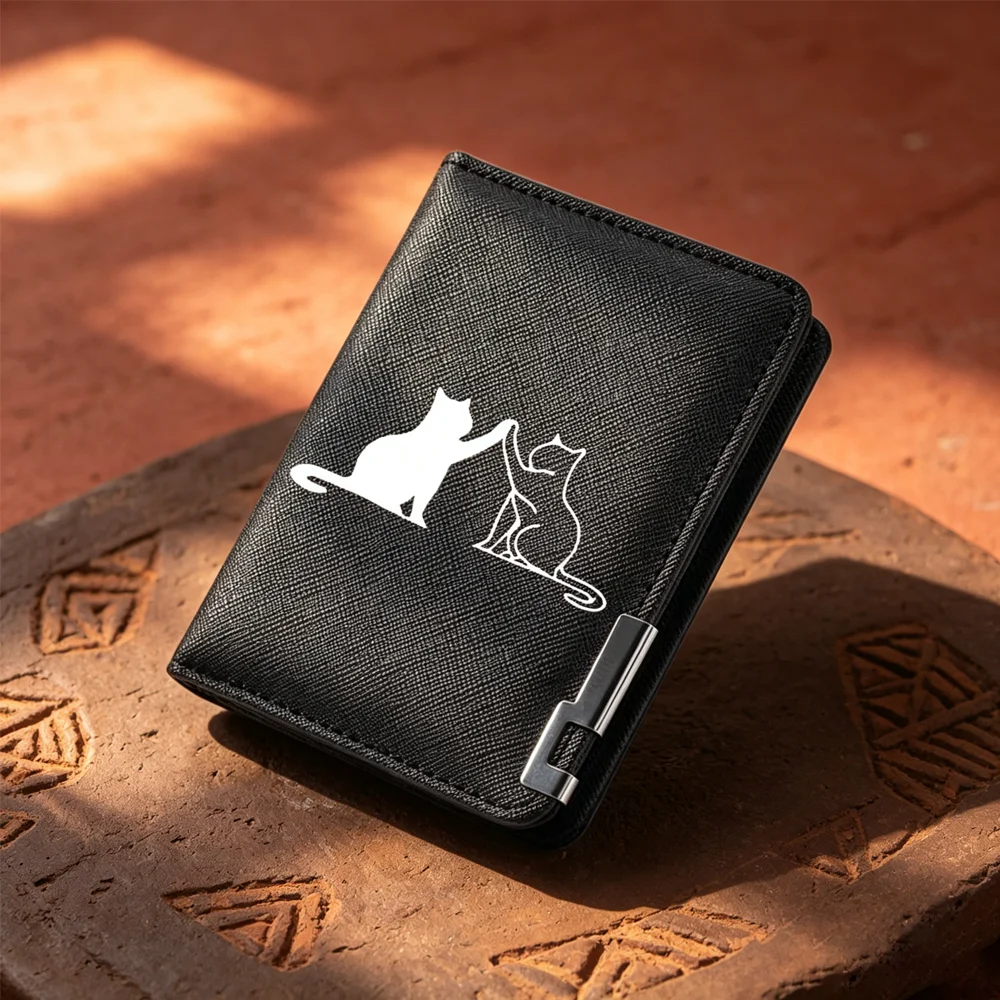 Men's Casual Business Wallet Portable Polyurethane Leather Card Holder with Metal Decorations
