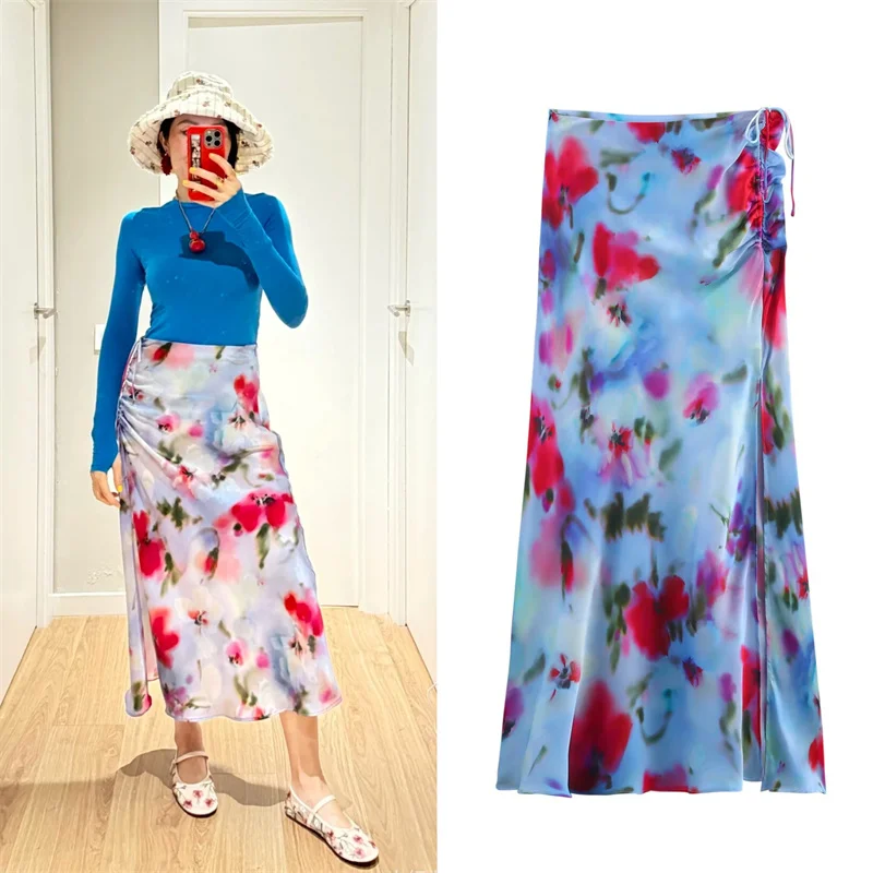

Women's Skirt Spring 2025 New Silk Satin Texture Printed Skirt Femininity Elegant Personality Print Fashion 3058271