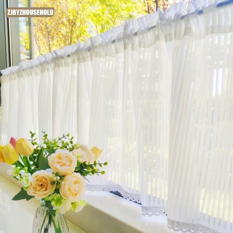 

1PC Short Curtains Half Curtains Free Small Curtains Blocking Tulle Cloakroom Clown Curtain Kitchen Floating Window Yarn