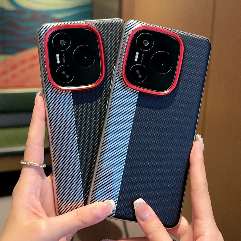 

For Honor Power Red Lens Ring Dual Color-Block Carbon Fiber Anti-Fingerprint Phone Case