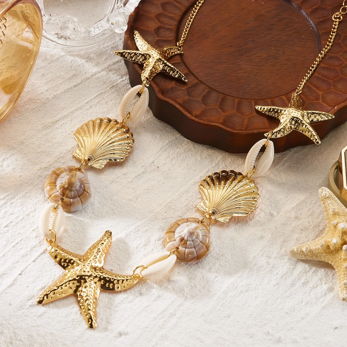 Böhmische Halskette aus Harz und Metall mit Seestern-, Muschel- und Schneckenmotiven für Damen und Herren, Sommerurlaub, Seestern-Choker, Ozean- und Strand-Schmuck – Detail 13