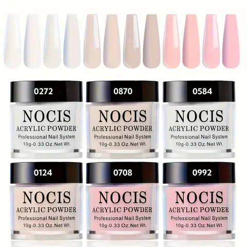NOCIS Acrylic Powder Set: Keratin Professional Acrylic Nail Powder Clear/Nudes/Pink Acrylic Ultra Fine Powder for Nail Extension 3D Nail Art Quick Dry Salon Quality Acrylic Nails 10G * 6