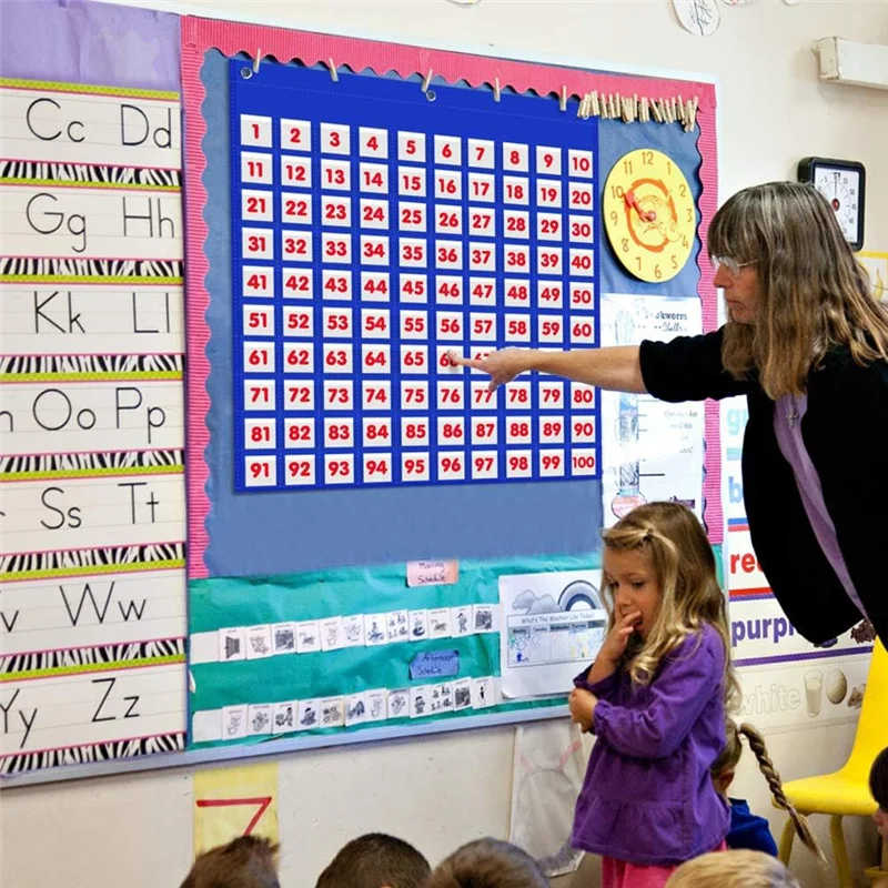 A13E-Pocket Chart For Use At Home& In A Classroom, Hundreds Pocket Chart,Number 1-100 Board For Teacher Lessons