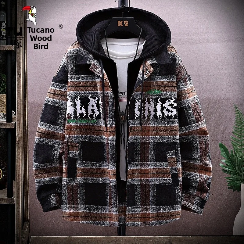 

Thiened Plaid Woolen Coat for Men Autumn Winter Youth Warmth Outerwear TUCANO Brand Chinese Production Long Sve Zipper C...