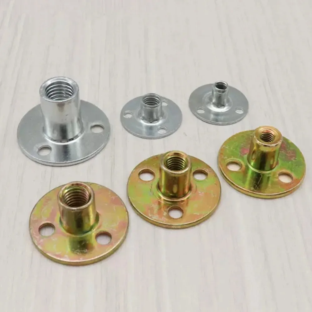 

5Pcs/set Portable Metal Three-hole Locking Flange Nut Nut Fastener Round Flat Lock Nuts M6 M8 M10 Tee Furniture Nuts Screw