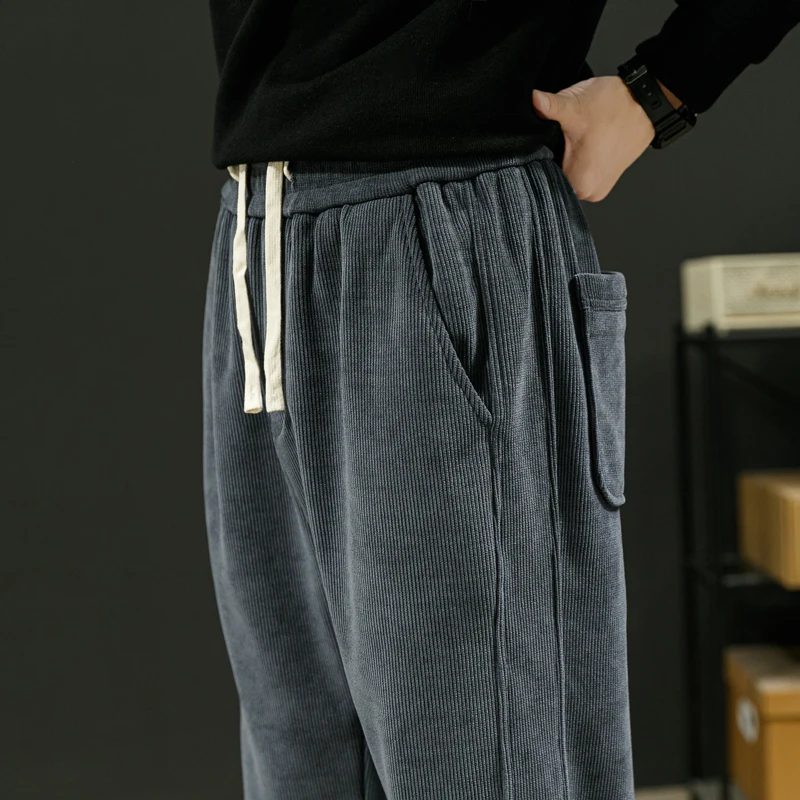 CAAYU 2022 Men Autumn Winter Corduroy Sweatpants Men Baggy Joggers Harajuku Fashion Japanese Streetwear Loose Casual Pants Mens
