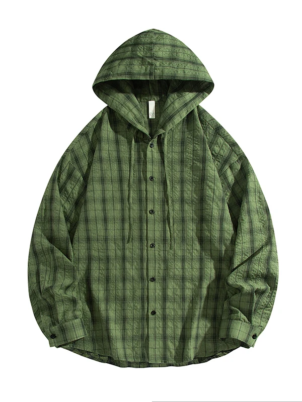 

Модная японская ретро-куртка в клетку с длинными рукавами и капюшоном, повседневная мужская верхняя одежда, осенняя новинка, из смесового полиэстера и хлопка, на молнии