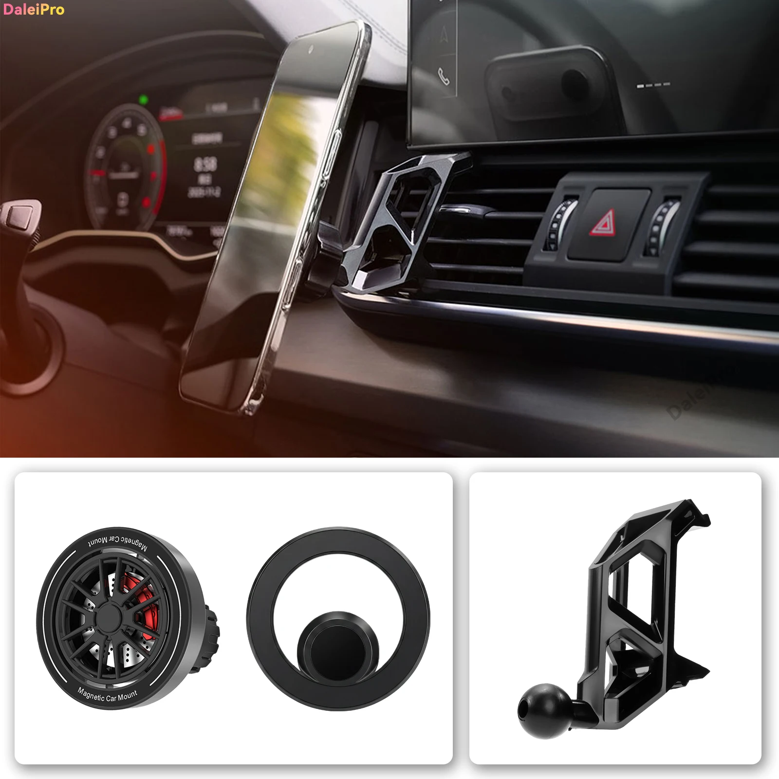 Maßgefertigte Magnetische Handyhalterung mit Luftstromkühlung für Audi Q5 SQ5 2018-2023 2024, 360° Drehbar ° Schwenkbare Armaturenbrett-Halterungsbasis – Detail 7