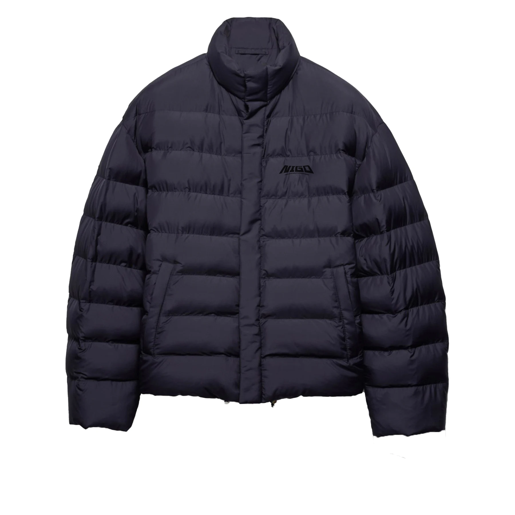 

NIGO Unisex Nylon Down Jacket Stand Up Collar Zip Up Coat Loose Fitting Warm Outdoor Streetwear #NIGO9316Z