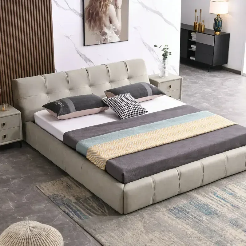 Modern Minimalist Technology Cloth Bed Frame Dormitory Furniture Italian Light Luxury Apartment Master Bedroom 1.8m Double Bed image 3