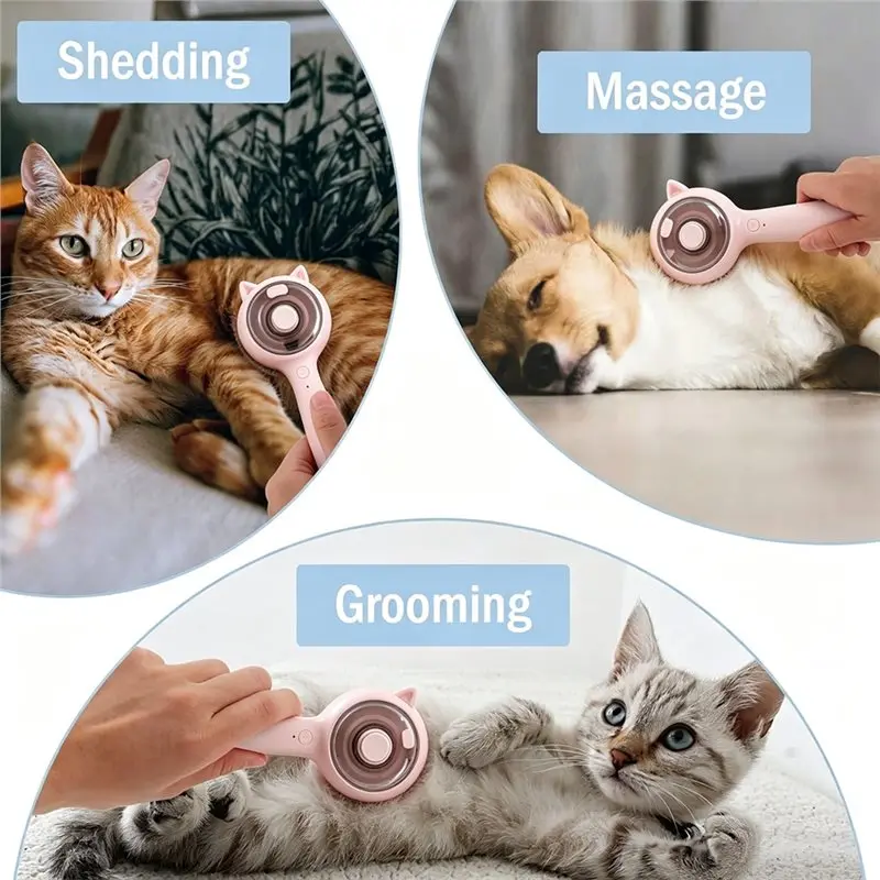 B08B-Electric Pet Steam Brush One-Click Cleaning Grooming Comb For Dogs Cats Anti-Static Hair Removal