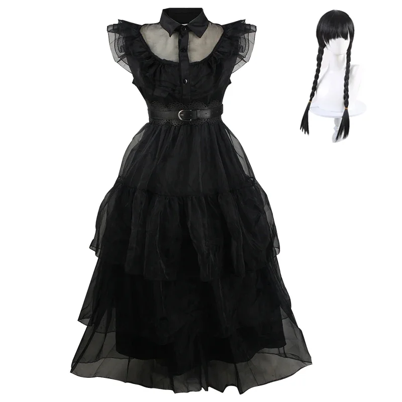 Película miércoles Cosplay disfraz vestidos miércoles Addams Cosplay gótico viento adultos niños vestido disfraces de fiesta de Halloween